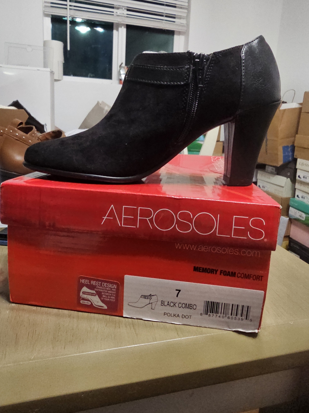 AEROSOLES Black Suede Pointed Heel Ankle Boot